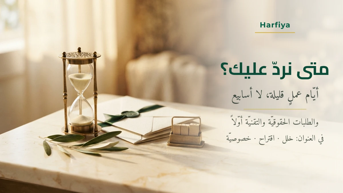 متى نردّ عليك — مدّة الردّ على بريد حرفية أيّام عمل قليلة